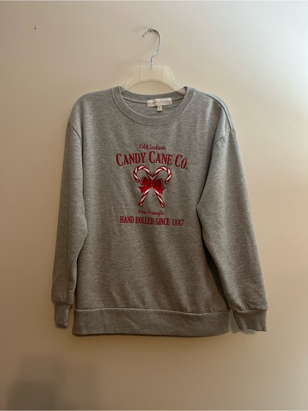 State of Mine Holiday Candy Cane Grey Crewneck Sweatshirt Women’s Sz Small